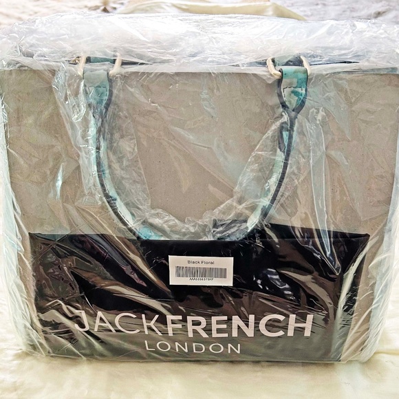 SATCHEL/SHOULDER BAG, JACK FRENCH LONDON PARK LEATHER, BLUE FLORAL, TOP ZIPPERS, - Picture 2 of 16